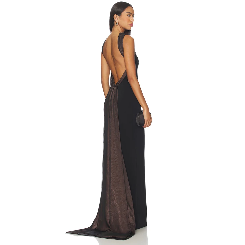 Aangepaste backless avondjurken sexy vrouwen zwarte lange galajurk strapless lieverd halslijn zwarte lange feestjurk maxi