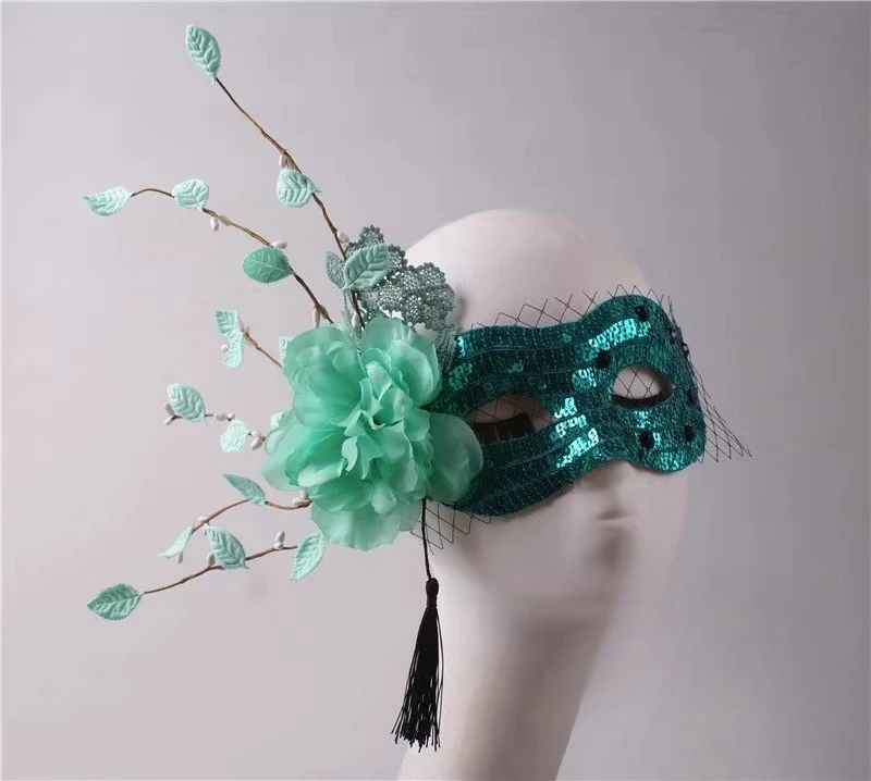 아름다운 여자 반 얼굴 드리워진 측면 꽃 그물 파티 공 마스크 성인 작은 얼굴 무대 할로윈 가짜 마스크