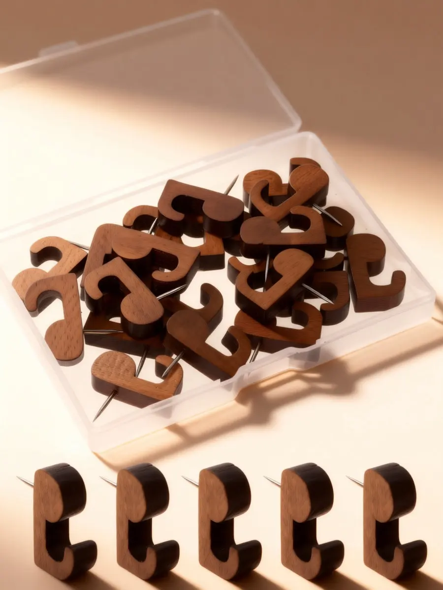 20Pcs Wooden Picture Hanging Hooks Push Pin Style Metal Needle Decorative Thumb Tacks for Cork Board Wall Photo Display