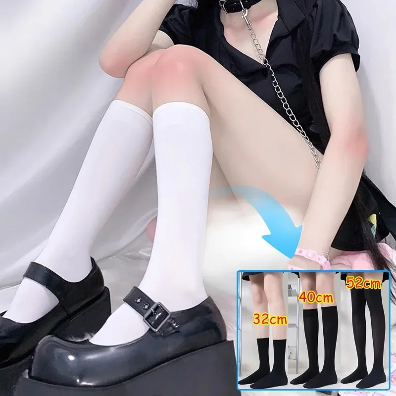 Solid Color Black White Long Socks Stockings JK Japan Style School Girls Thigh High Stockings Lolita Kawaii Cute Knee High Socks
