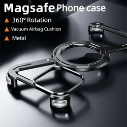 Eary Z Shape Frameless Phone Case for iPhone 17 16 Pro Max 15 14 13 Plus Magsafe Metal Cover Magnetic 360° Rotation Ring Stands