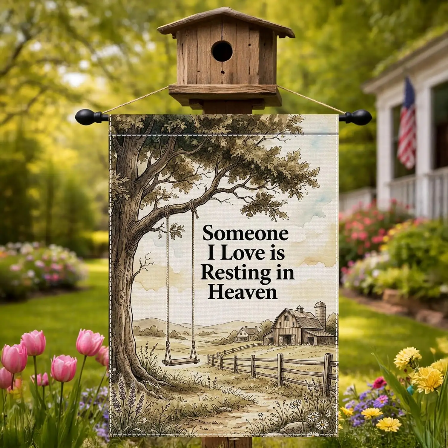 Memorial Someone Resting in Heaven Garden Flag 12x18 Double Sided, Cemetery Decorations for Grave Remembrance Yard Flag, Sym llp