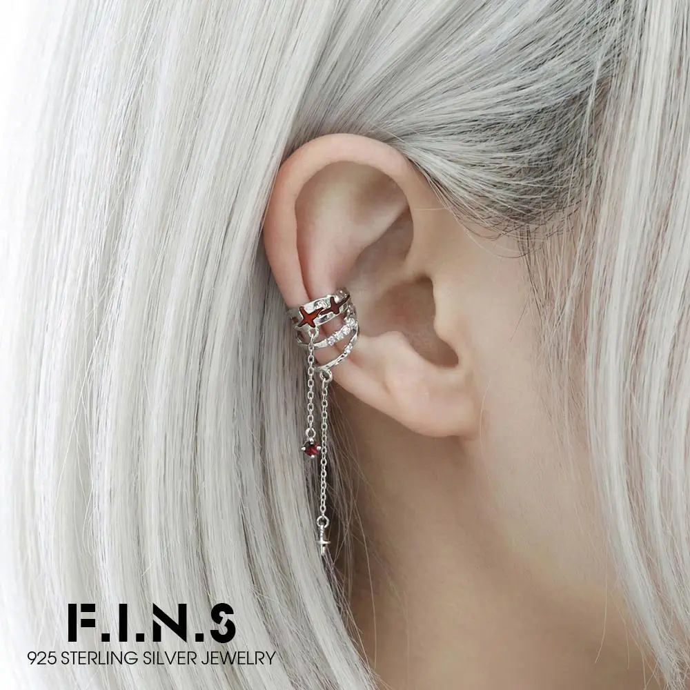 

F.I.N.S оригинальные серьги-клипсы из стерлингового серебра S925, подвески со звездами, цепочка с кисточками, красный капельный клей, многослойные наушники, катушка, ювелирные драгоценности