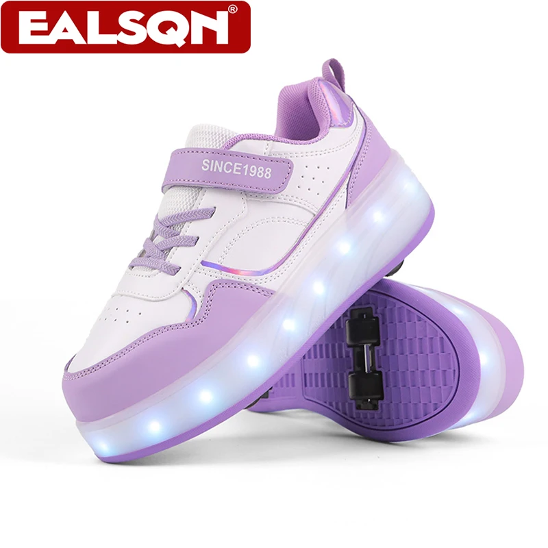

4 Wheel Roller Skate Shoes Kids Girls Flashing Light Shoes Led Light Luminous Sneakers Outdoor Casual Shoes for Women Sport