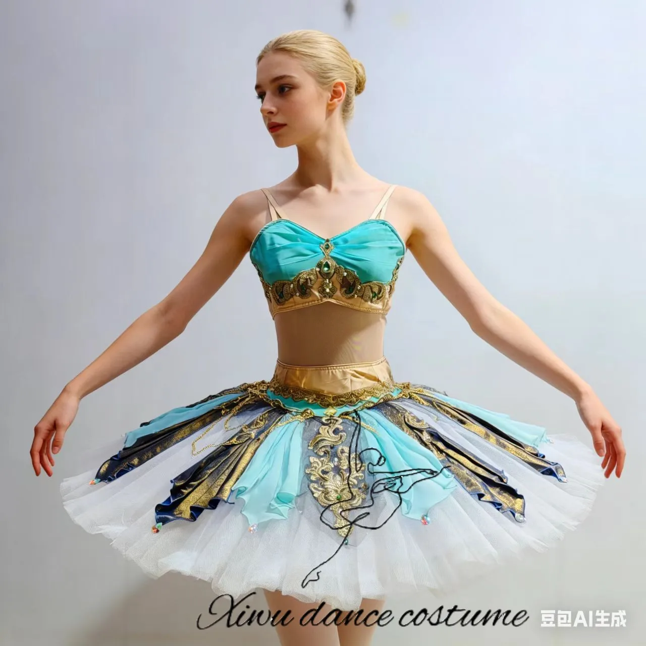 Exotic Turquoise & Gold Ballet Tutu Performance Costume