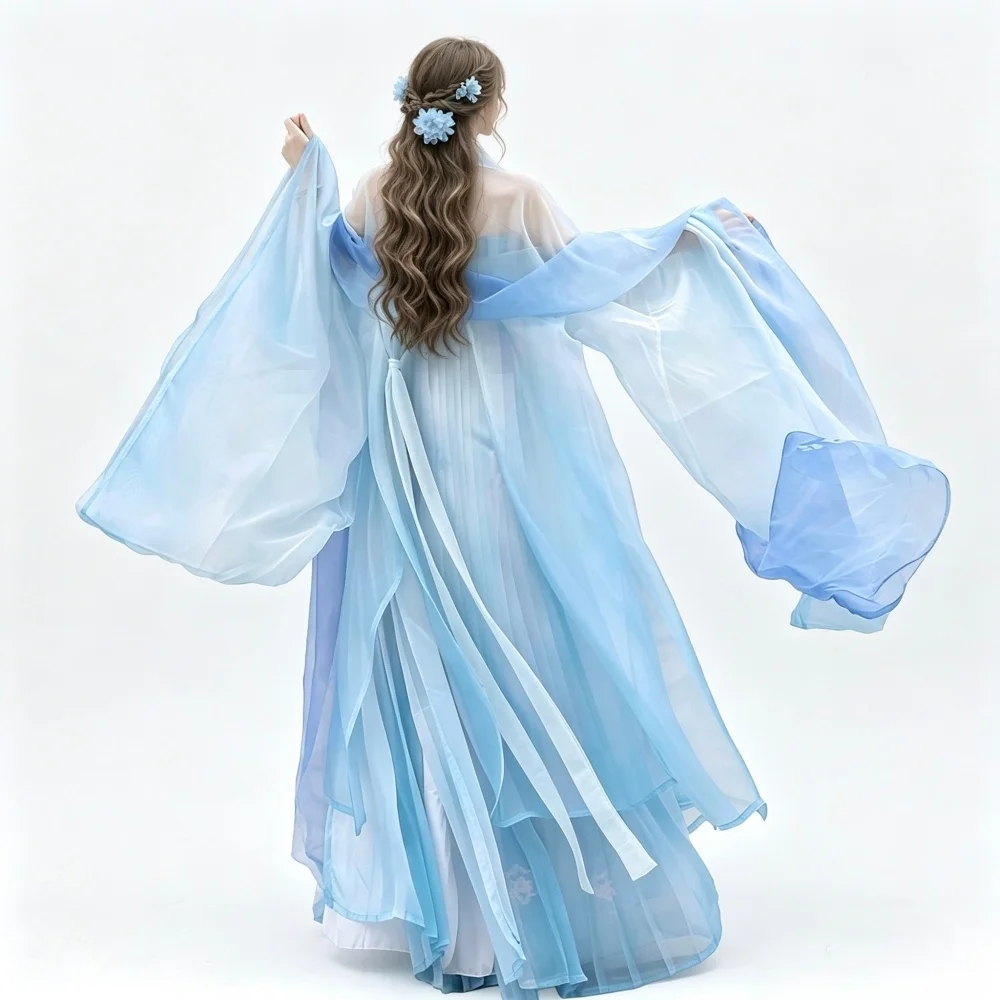 CLYFAN Chinese Traditional Tang Dynasty Qixiong Ruqun Hanfu Women Light Chiffon Fairy Robe Elegant Ancient Outfit