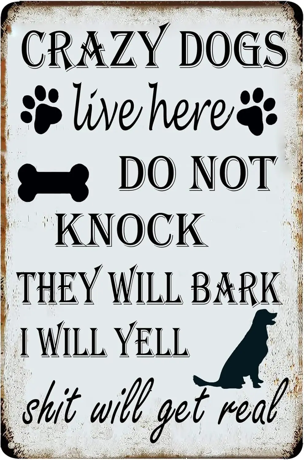Crazy Dogs Live Here Do Not Knock Reto Vintage Metal Tin Signs Farm Decorative Country Home Decor Signs Gift 8X12Inch