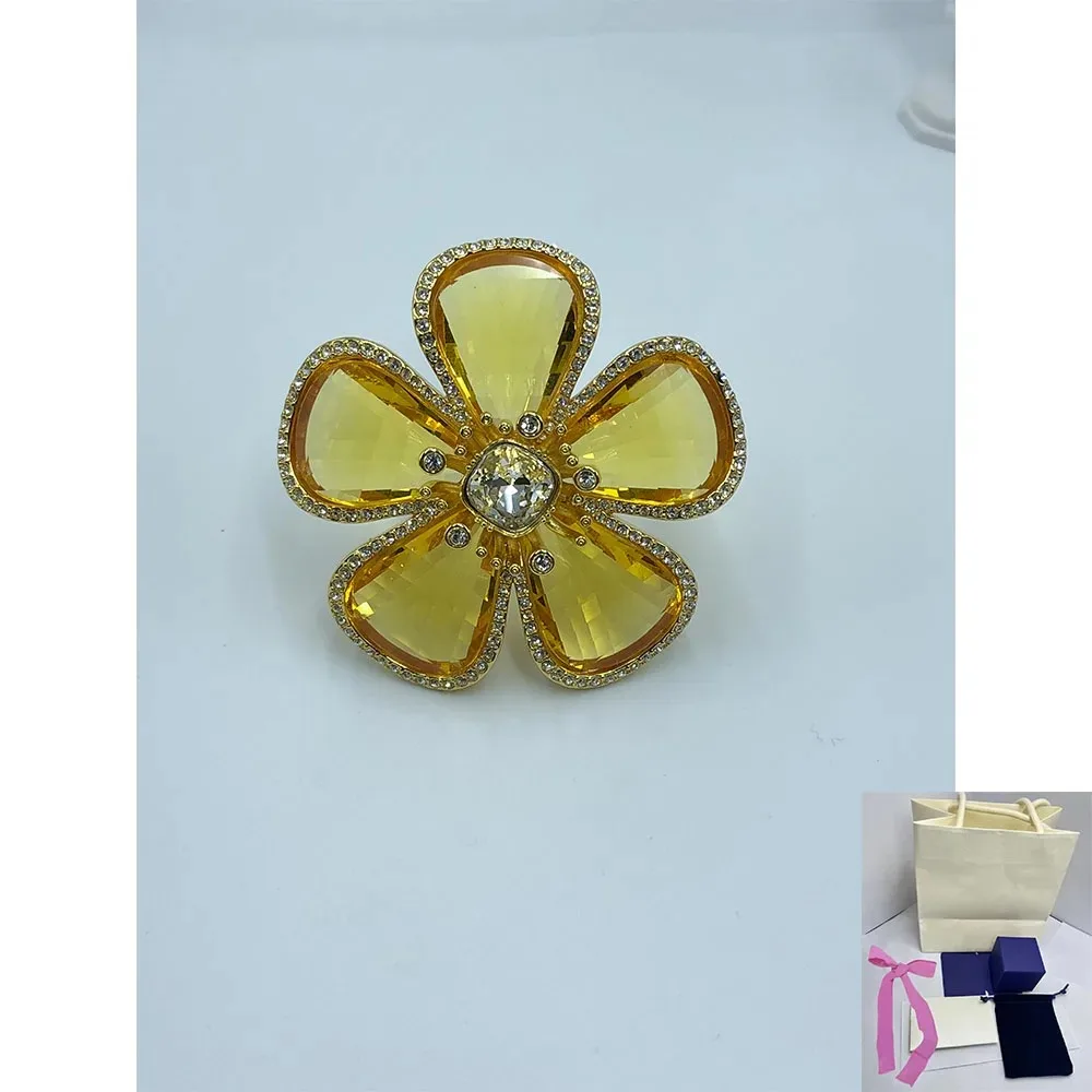 Nueva moda, superventas, flor amarilla, dije de cristal, anillo exquisito para mujer, regalo de vacaciones romántico