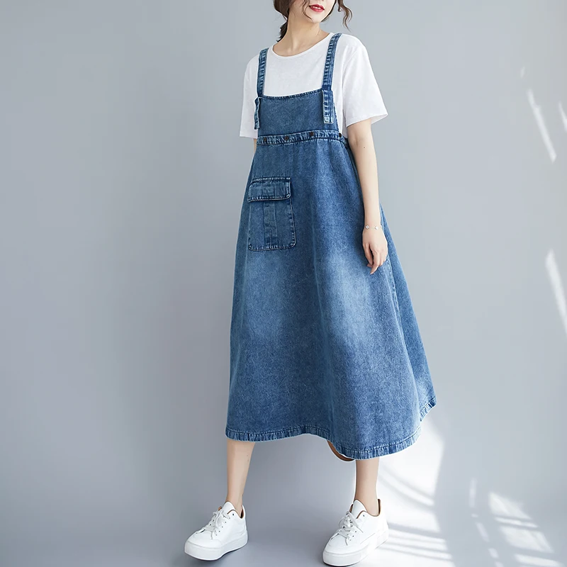 

plus Size Denim Overalls Dr Women Spring Summer New Anti-Aging Meat Covering Slimming Midi Loose Dr Cotton Color