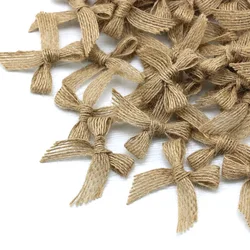 (50 Pz/pacco) 4x4 cm Fiocco di Lino Archi di Lino Naturale Confezione Regalo Abbigliamento Decorazione Accessori Casa Papillon Stile Foresta Arco Pastorale