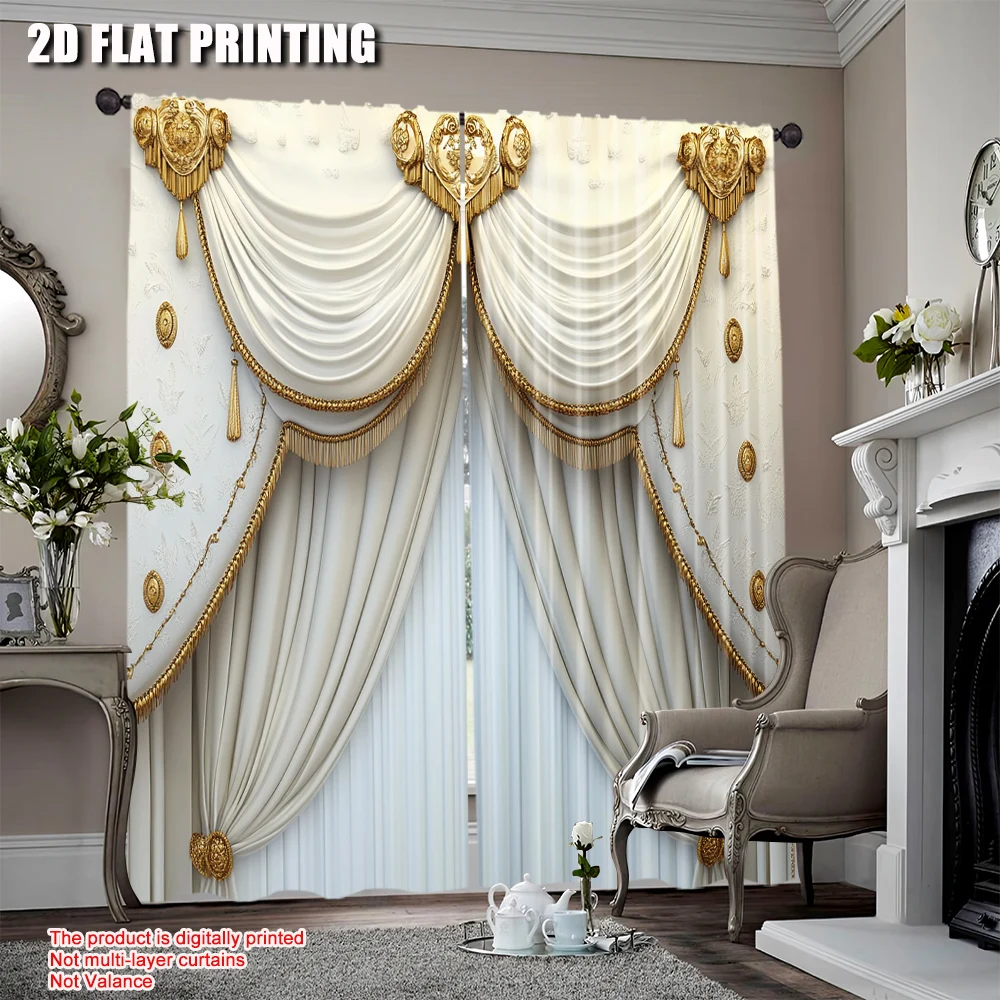 

2Pcs Stylish White Chic Printed Curtains Elegant Curtains Suitable For Bedroom Bathroom Living Room Dining Room Kitchen Study