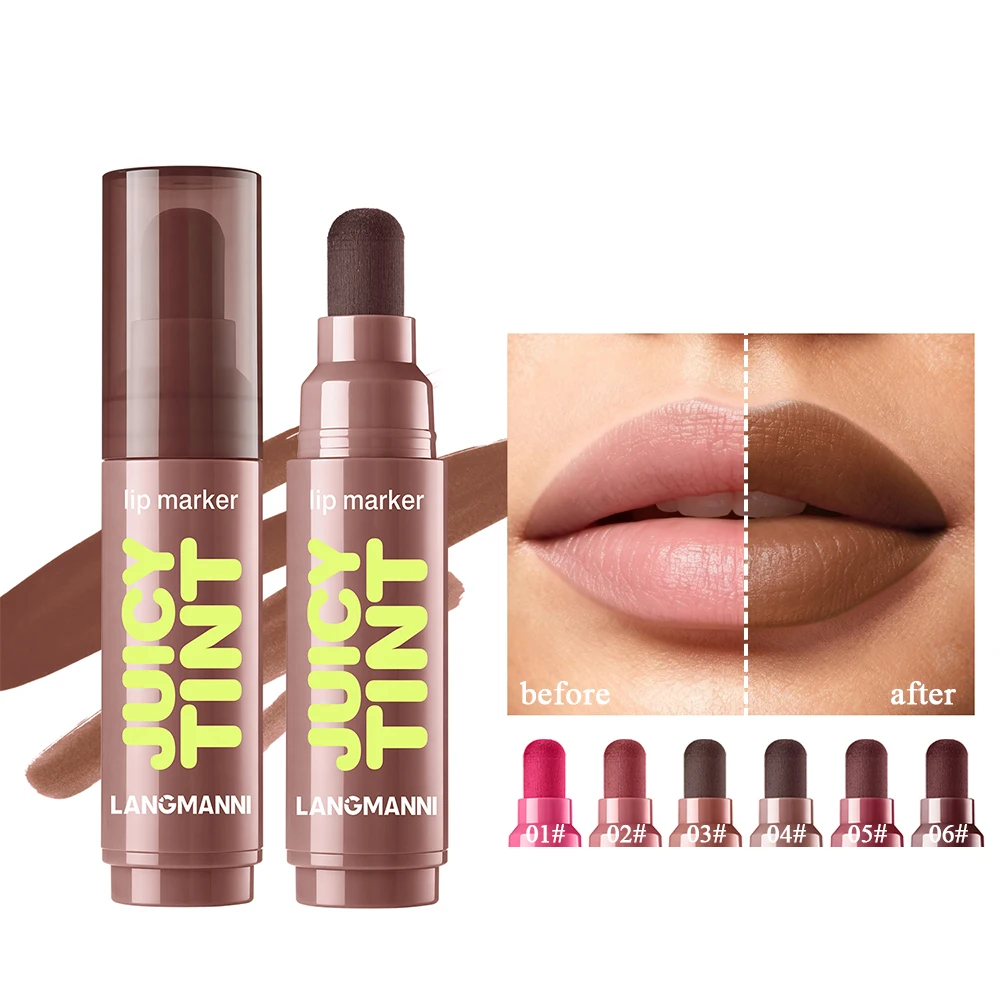 Juicy Tint Lip Marker, Long Lasting Transfer Proof Lip Tint, High Pigmented Non‑Drying Lightweight Lip Makeup with Sponge Tip