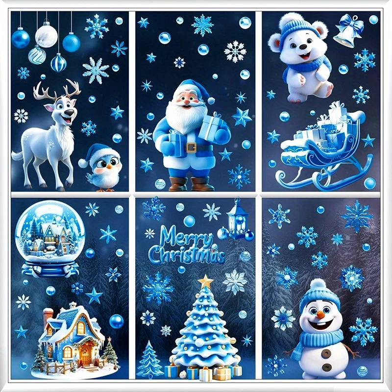 9 Sheets  Christmas Window Stickers Decor, Christmas Static Sticker for Party Accessory Home Party