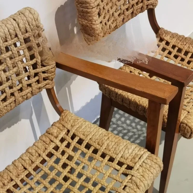 

Second-hand solid wood rattan woven armrests, dining chairs, home living room single chairs, B&B book chairs, designer