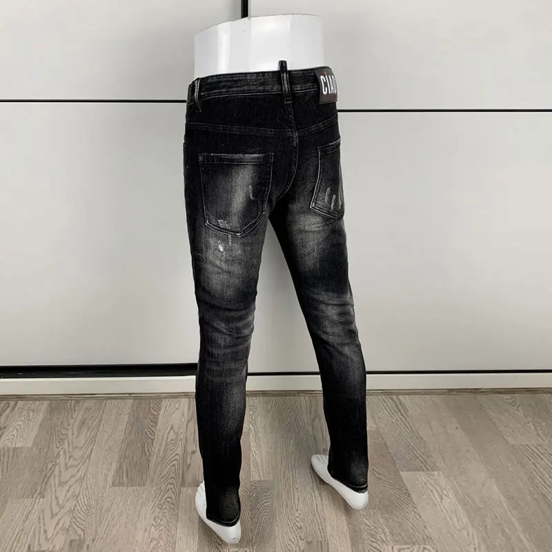 Street Designer Fashion Heren Jeans Hoge kwaliteit Retro Zwart Grijs Stretch Slim Fit Vintage Gescheurde Jeans Heren Y2K Merk Denim Broek