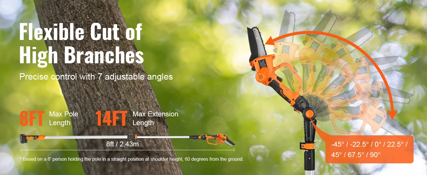 SucceBuy 2-in-1 Cordless Pole Saw & Mini Chainsaw 2/4Ah Battery Pole Chainsaw 5" Cutting Capacity 8ft Reach Pole Saw for Branch