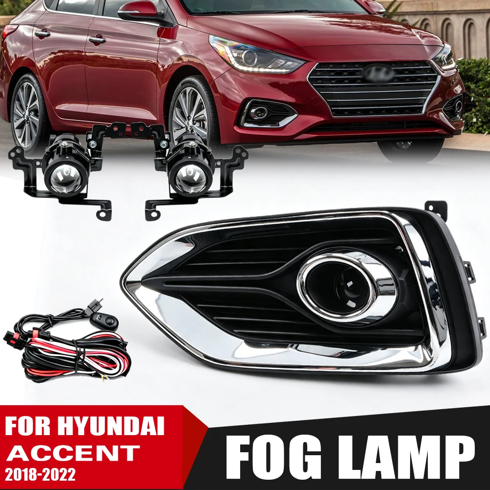 Front Bumper Fog Lamp Upgrade Kit FOR Hyundai Accent 2019 2020 2021 2022 2023  Version Additional Foglight Set Switch + Wiring