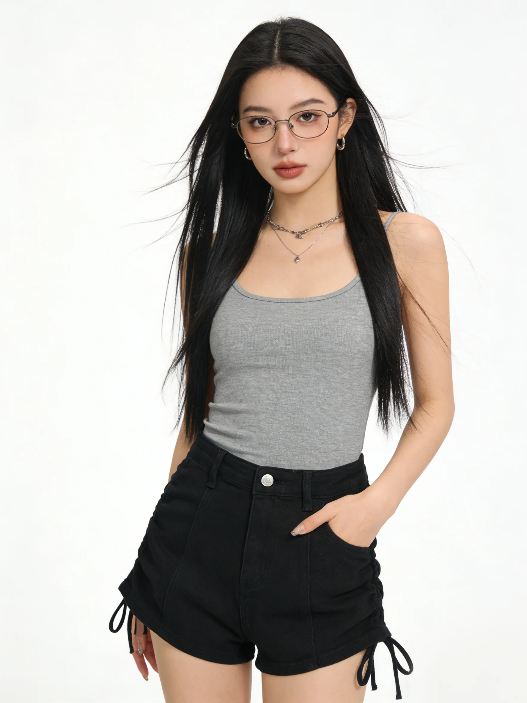 

High Waist Wide Leg Short Jeans Women's Loose Fit Summer Slimming Hot Pants Black Retro American Style Commute Zipper Brand L...