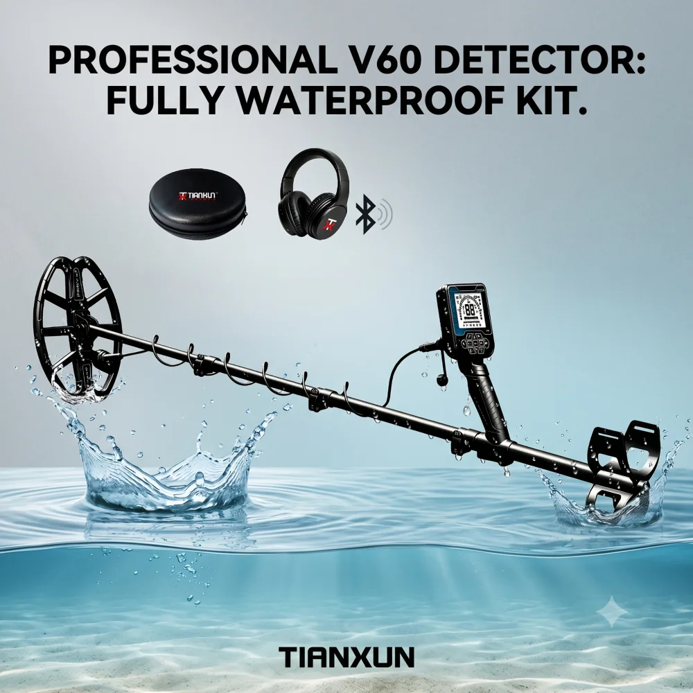 Tianxun V60 Metal Detector Long Range Underground Rechargeable Professional Gold Detecting Tool with IP68 Waterproof Function