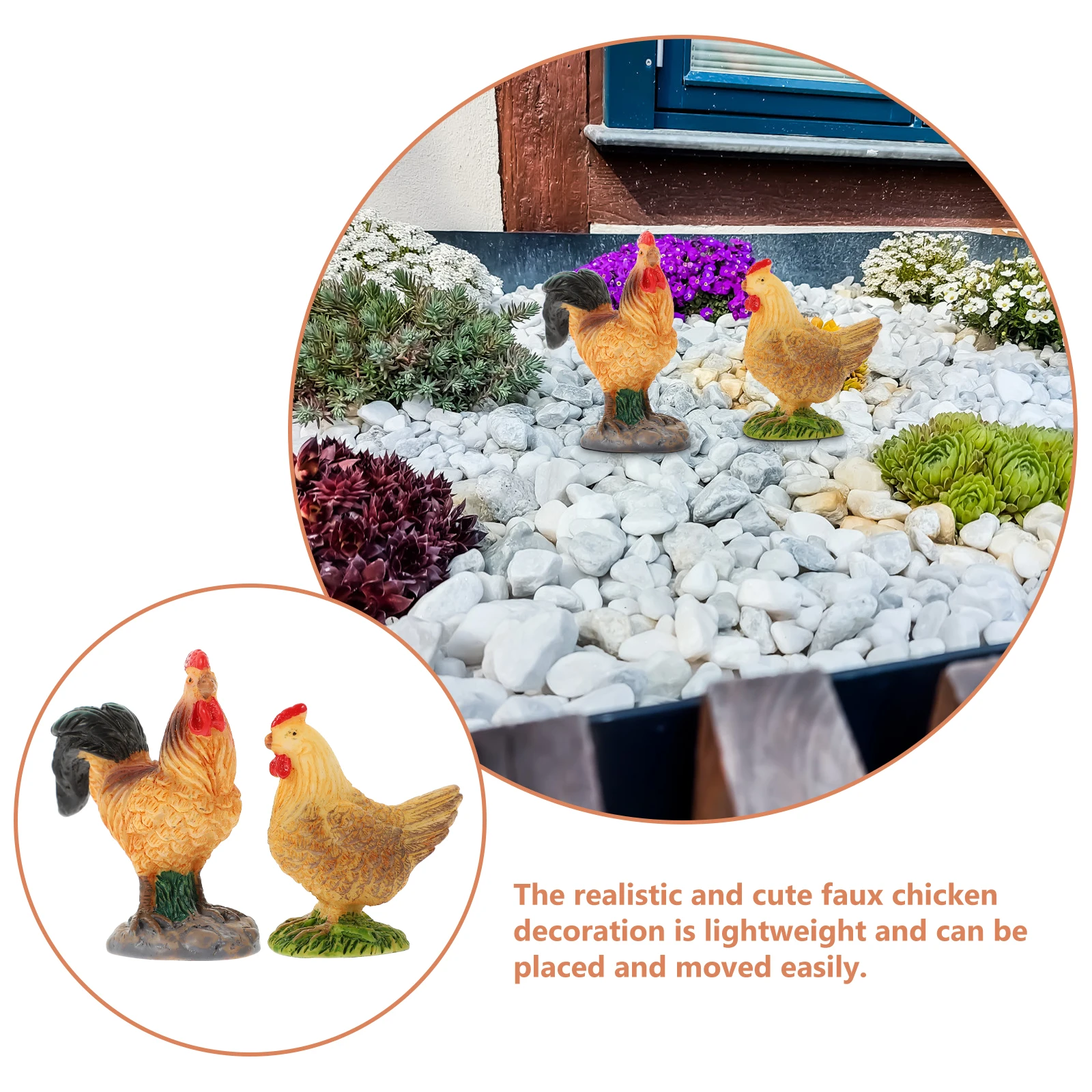 2pcs Resin Chicken Models Animal Ornaments for Garden Lifelike Poultry Sculptures Outdoor Yard Accessories Farm Decor Home