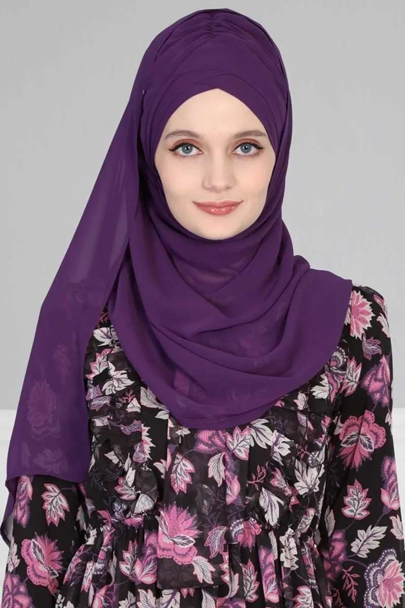 Cross practical chiffon shawl purple