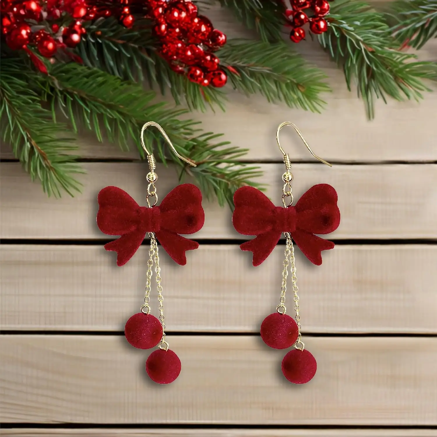 Bow Earrings for Women Christmas Festive Bowknot Red Snowball Dangle Fish Hook Dangling Christmas Earring Festival Party Jewelry