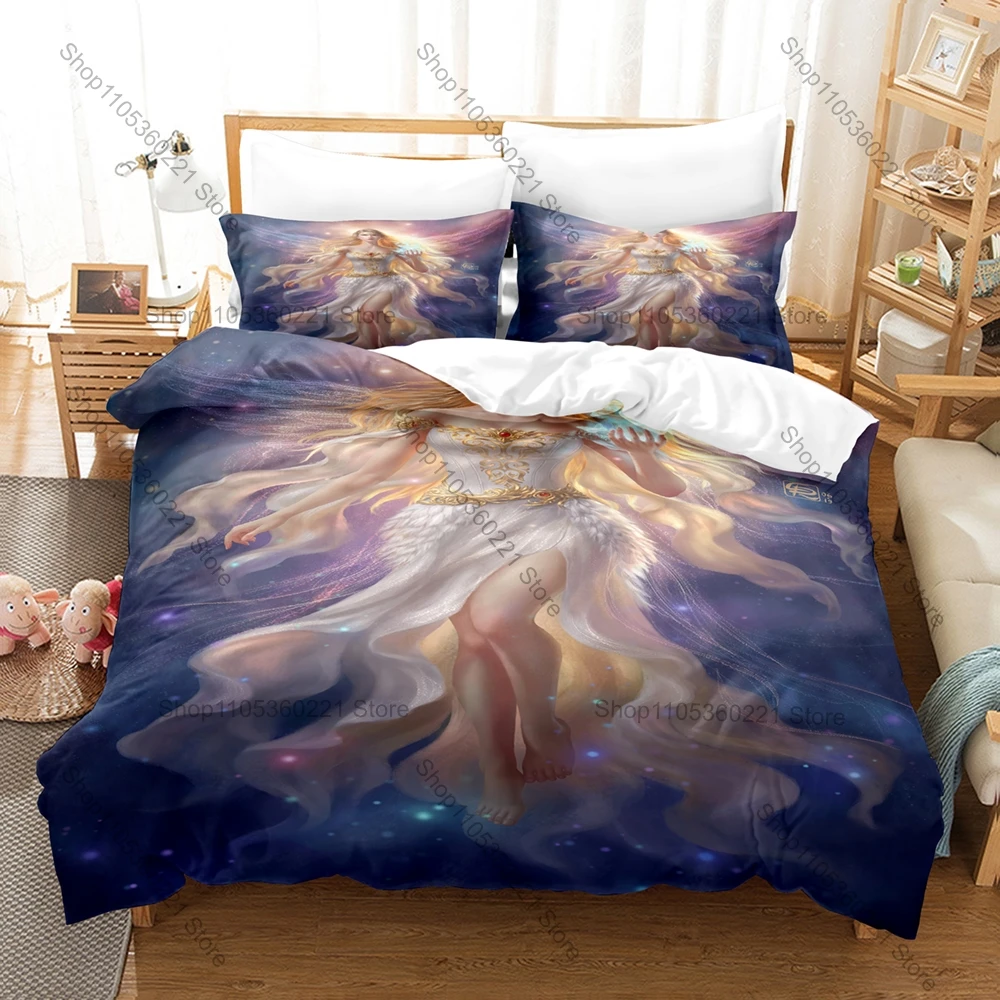 Cool Fantasy Goddess Elf Goddess Art HD Print Bedding Set Duvet Cover + 2 Pillowcases Myth Art Lovers Dorm Bedding