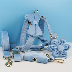 Blau Samt Hund Halsband Und Leine Set Für Small Medium Large Hunde Benutzerdefinierte Gravierte Typenschild Pet Liefert Hund Leine Velvet15