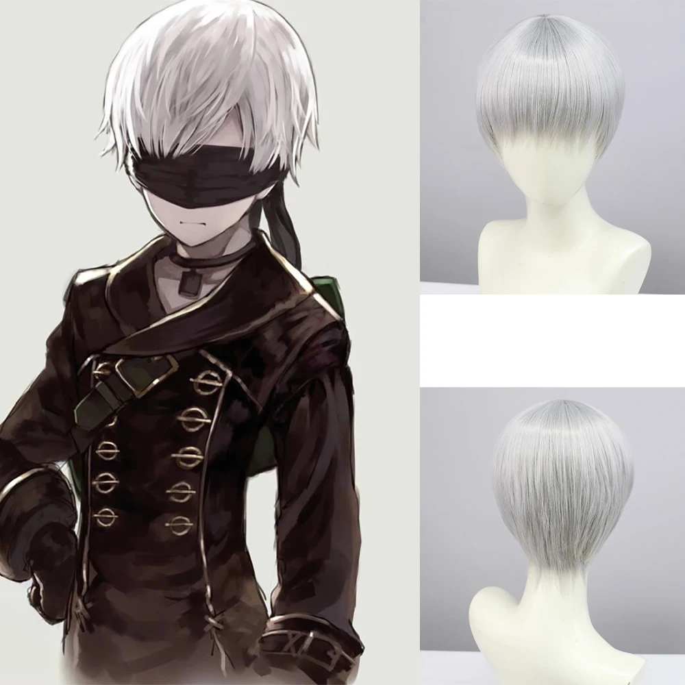 Nier: Automata 2b/9s شعر أنيمي كوسبلاي مركب فضي-رمادي، فضي-أبيض شعر قصير مستقيم، شعر مستعار لحفلات الهالوين