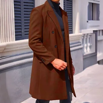 Men's Long Wool Blend Double-Breasted Coat 4 Men's Long Coat Wool Blend Double Breasted Jacket Casual Lapel With Lining Street Outer Warm Men's Clothing EU SIZE M-XXL 4