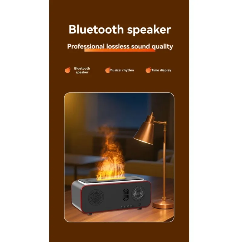 A99E-Retro 3D Simulation Charcoal Fireplace,Flame Clock, Bluetooth Speaker Humidifier EU Plug