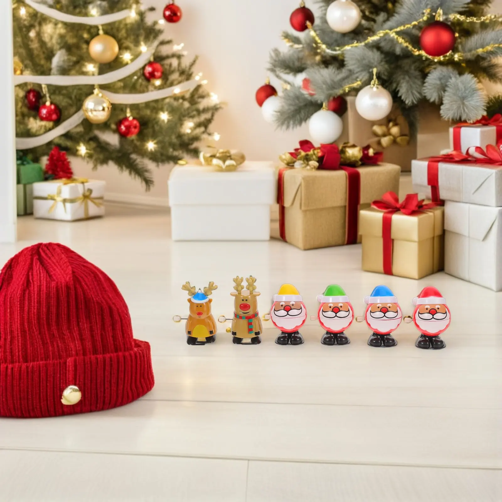 6Pcs Vintage Christmas Reindeer Wind Up Clockwork Animal Walking Holiday Party Favor Gift Christmas Favors Windup Toys