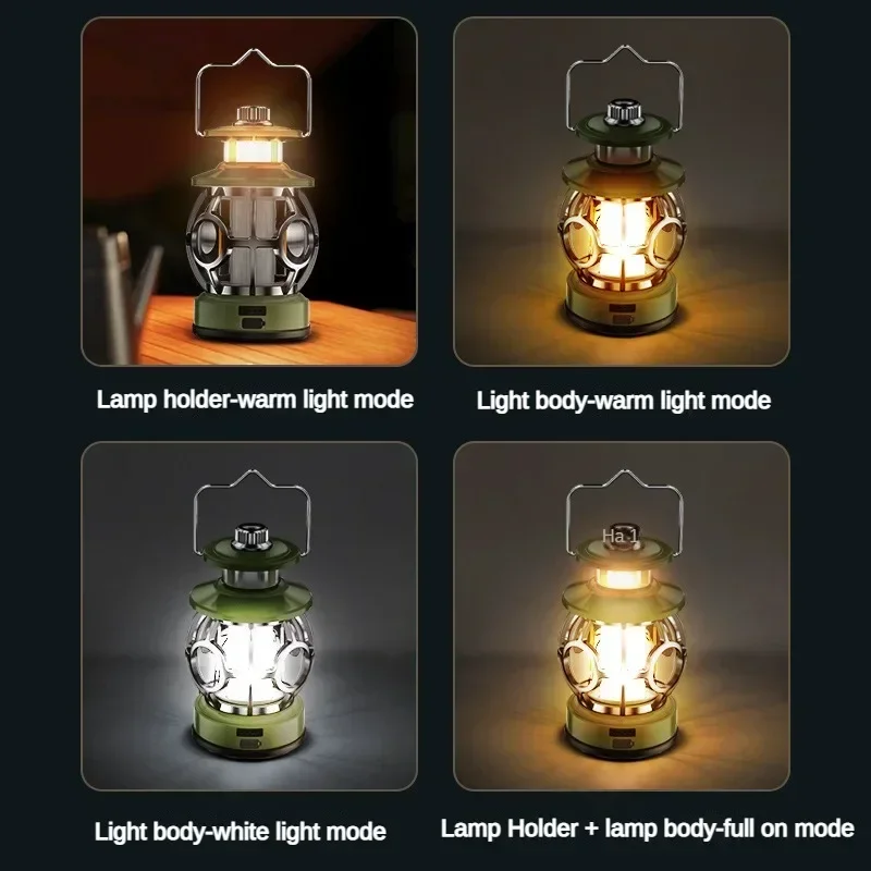 Retro Camping Lantern with Compass Dimmable 360° Lighting Rechargeable Portable Flashlight Outdoor Waterproof Atmosphere Lamp