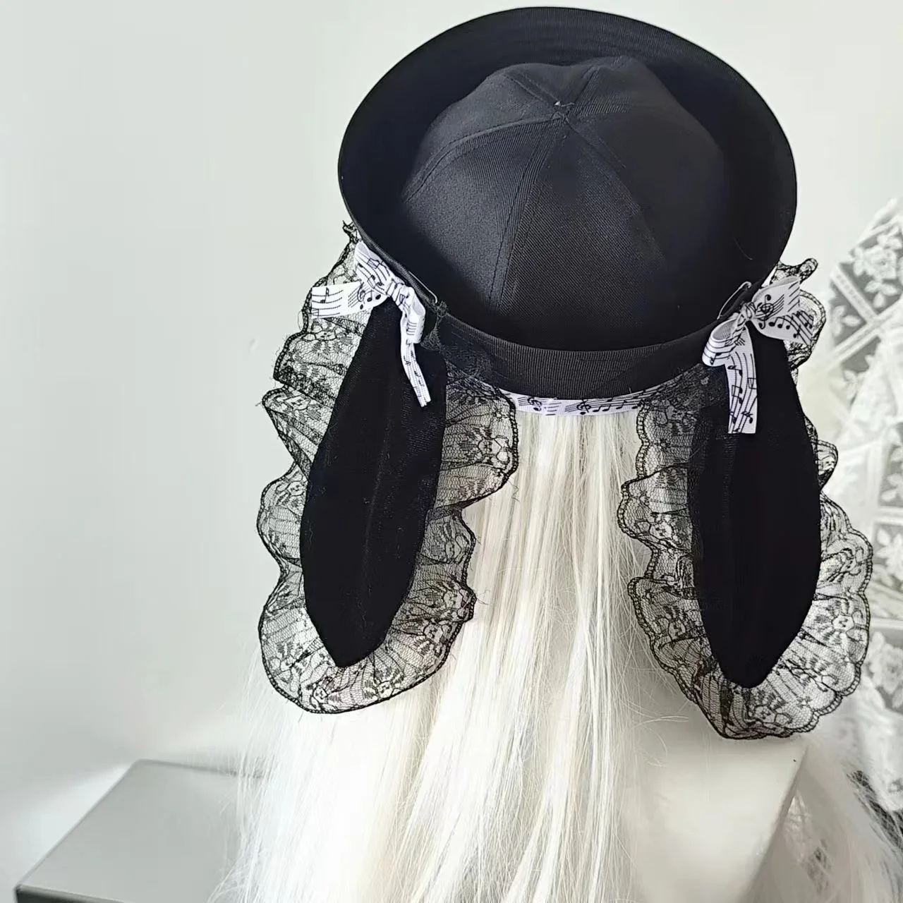 

Original Handmade Black Cute Lace Rabbit Ear Beret Subculture Japanese Style Lolita Girl Cap