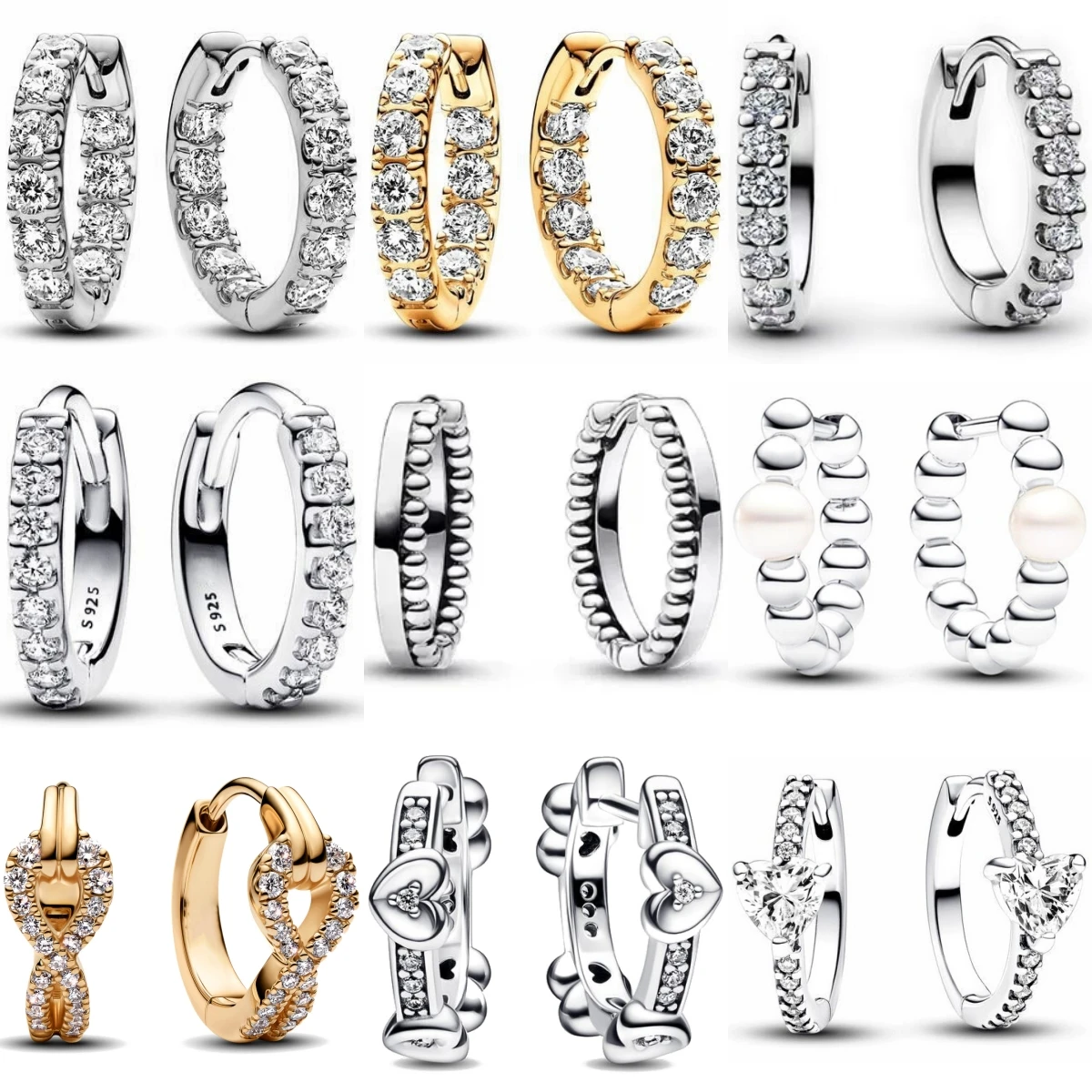 925 Sterling Silver Hoop Earrings Set Zircon Inlaid/Heart/Star Design Hypoallergenic Vintage Trendy Huggie Earrings For Women
