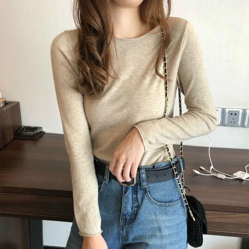 

Knitted Sweater Women Pullovers New Long Sleeve O-Neck White Knit Sweater Pullover Women Tops Knitwears Sueters De Mujer Q1188