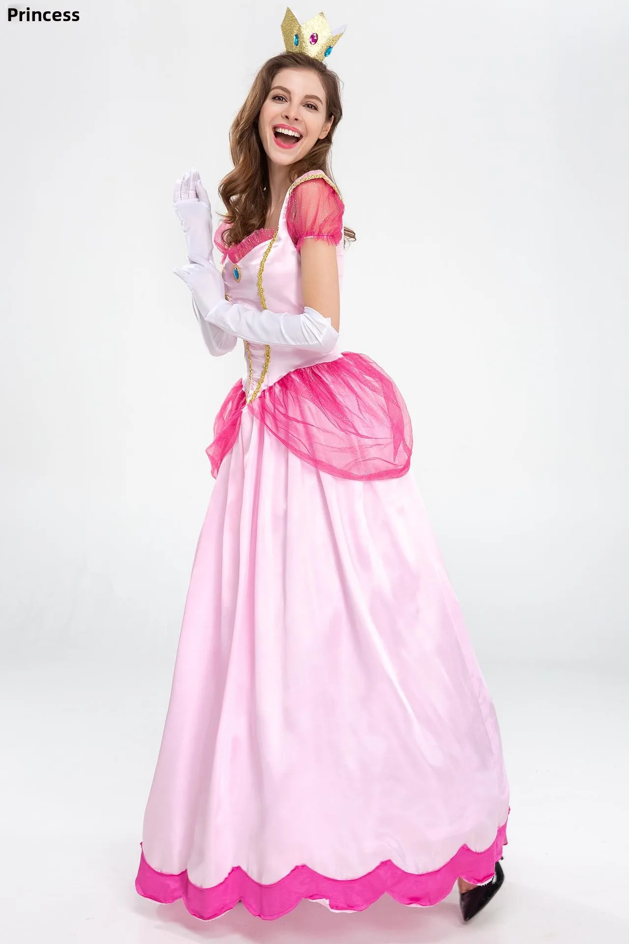 할로윈 무대 의상 핑크 공주 파티 여왕 의상 마리오 공주 캐릭터 여성 전통 의상 폴리에스터 섬유
