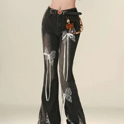 Bow Micro Flared Jeans for Women's New Style Spicy Girl Slim Fit and Slimming Horseshoe Pants