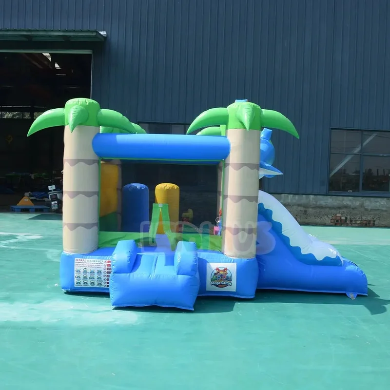 Kids Tropical Palm Inflatable Bouncy Castle With Slide Inflatable Jump Bouncer House Home Backyard Party Play Toy for Children