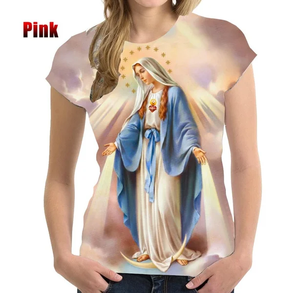 Women Summer 3D Printed Casual T-shirt Ladies Christian Blessed Virgin Mary T-shirt