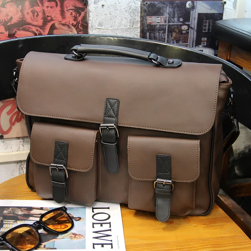 

2024 new business retro briefcase computer bag handbag shoulder bag messenger bag casual fashion trendy Korean version