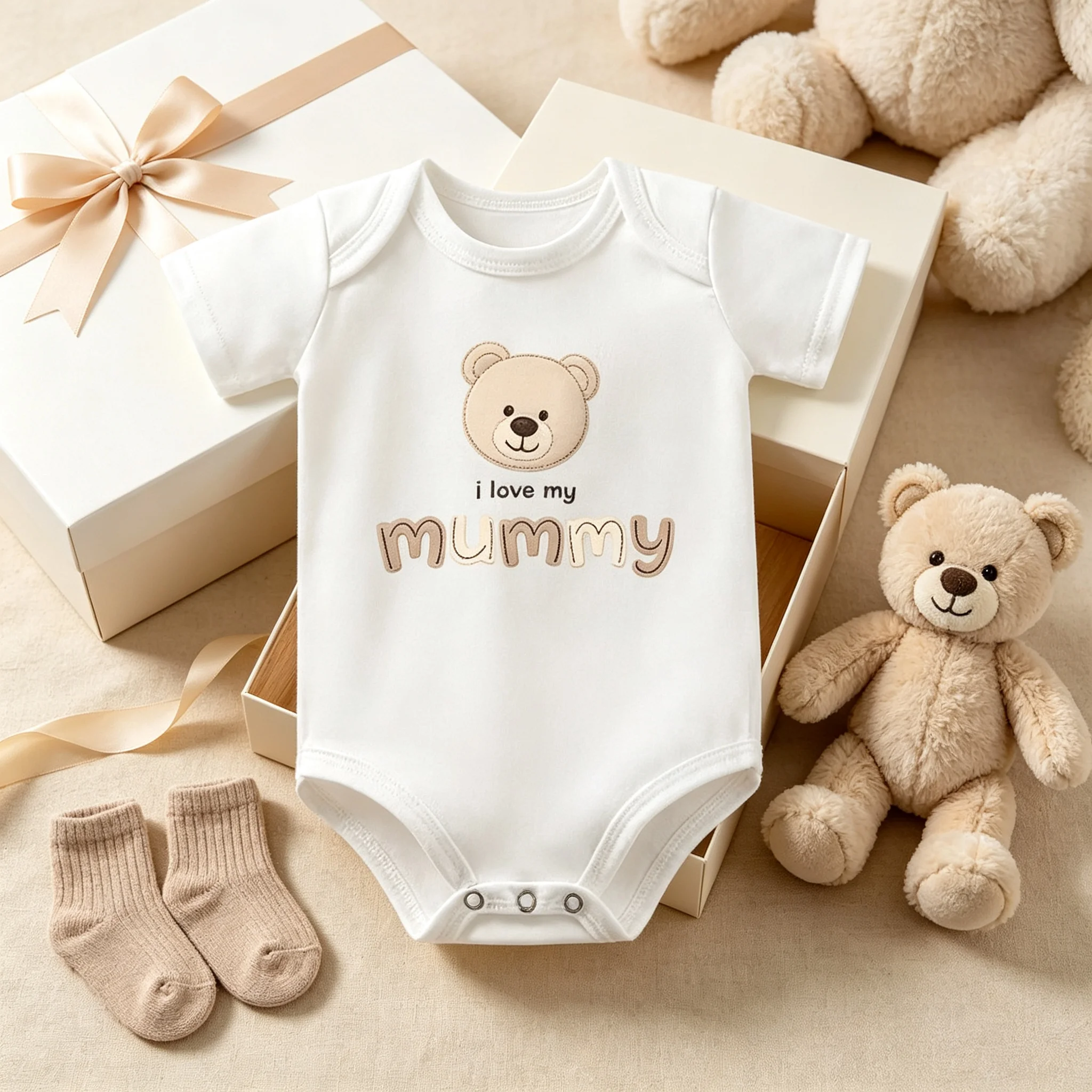 I Love My Mummy/Daddy Baby Bodysuit Set Cute Bear Newborn Onesie Mother’s Day Father’s Day Baby Shower Gift for Infant Boy Girl