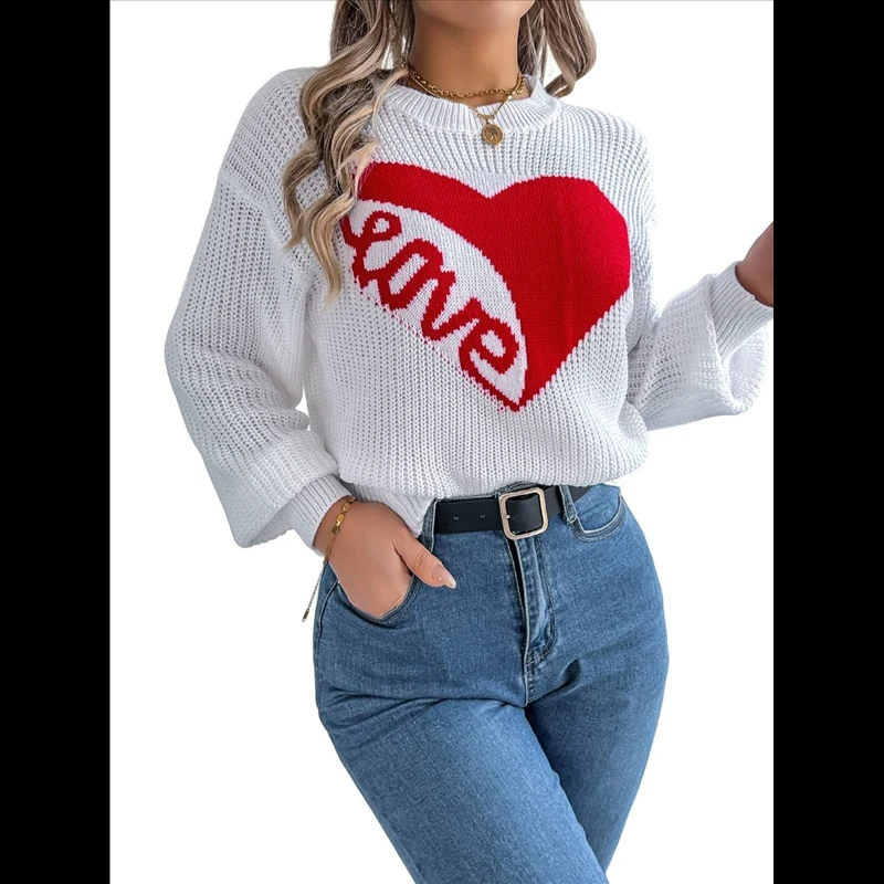 Women's Sweater All Season Long Sleeve Heart Casual Fashion Daily Commute Dating Holiday Streetwear Knit Pullover Ladies Tops