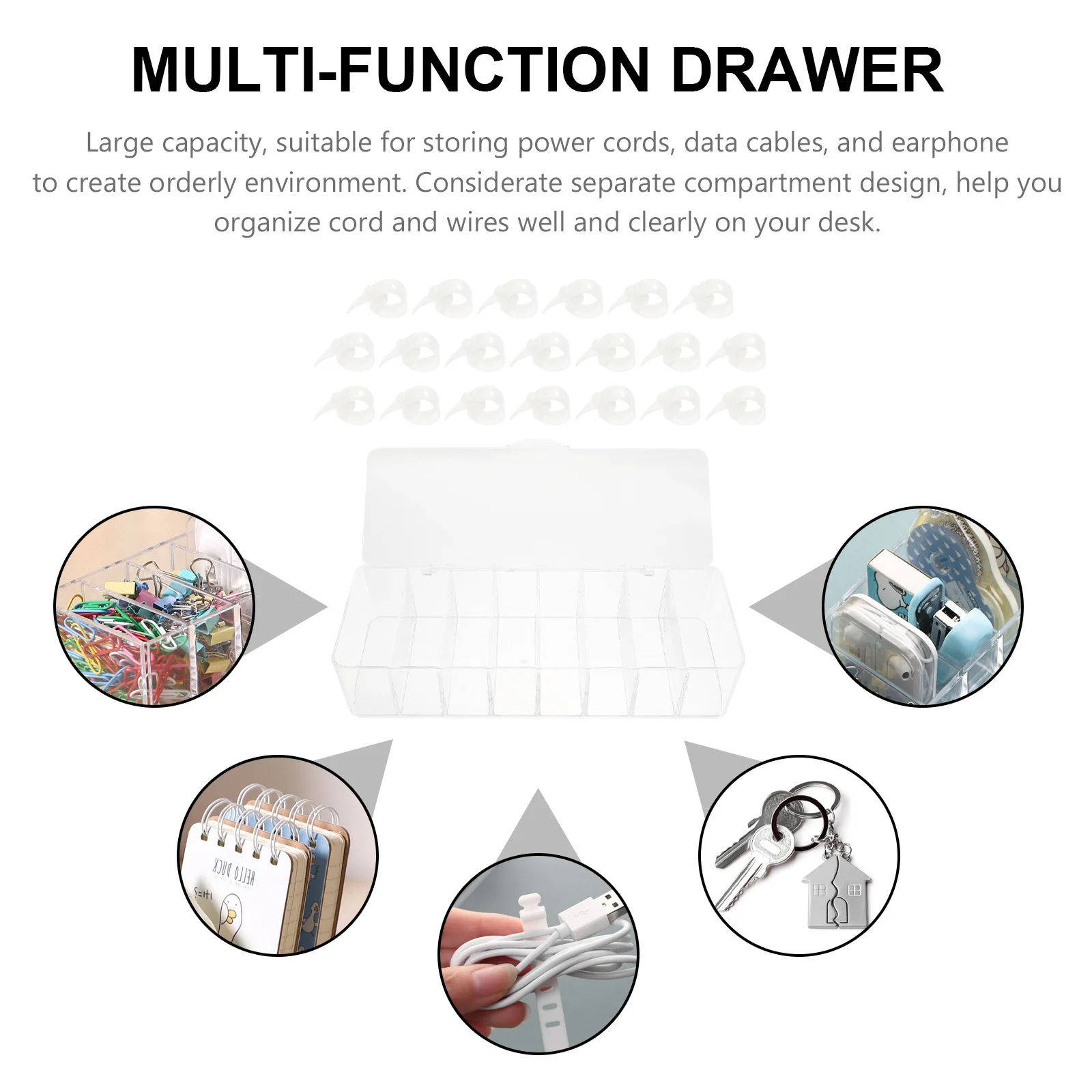 

Cable Organizer Box 8 Compartments Durable Plastic Cord Storage Dustproof Wire Organizer Data Cable Storage