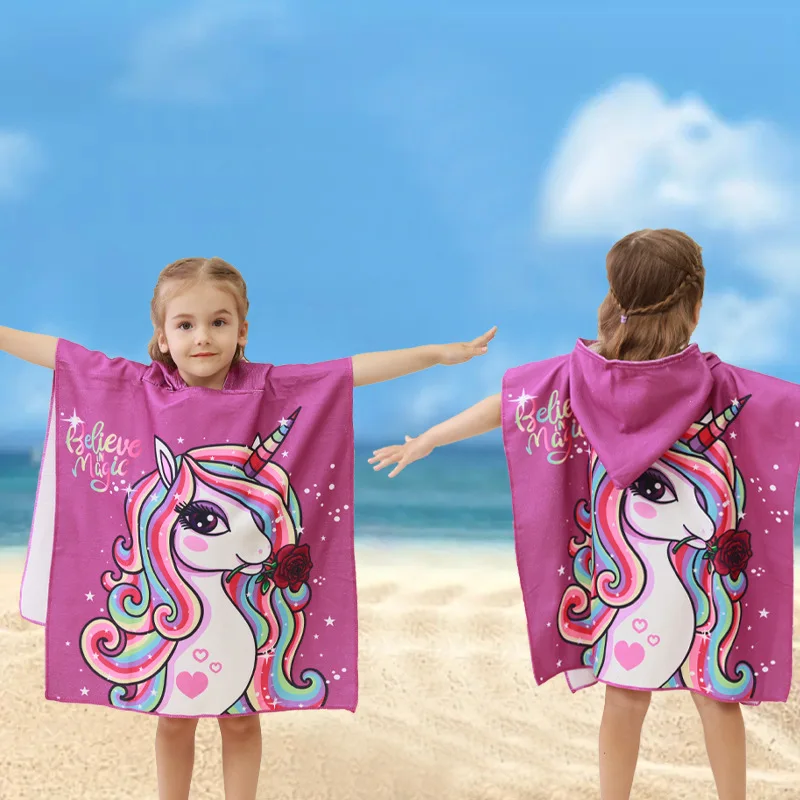 Unicorn Microfiber Quick-drying Children Bathrobe Hooded Beach Towel Water Absorbing for Children Bathrobe Windbreaker With Hat