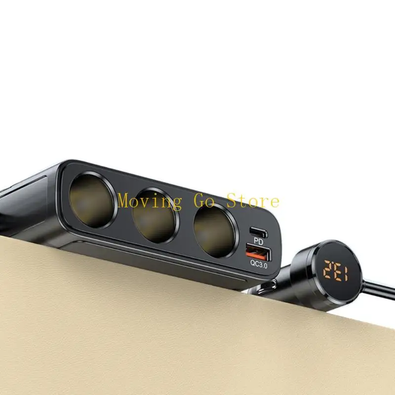 

B5XD Car Chargers Adapter Simultaneous Device Charging with 4 USB Ports Display Independent Switch 3 Socket Splitter