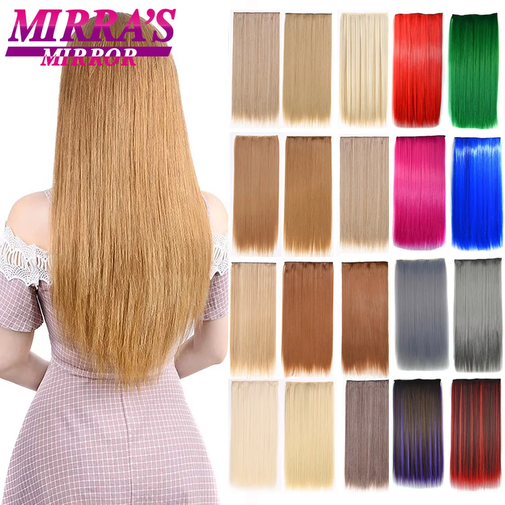 Clipe sintético em extensões de cabelo, hairpieces longos retas, 5 clipes em 1 peça, extensão do cabelo, multi colorido pedaço de cabelo