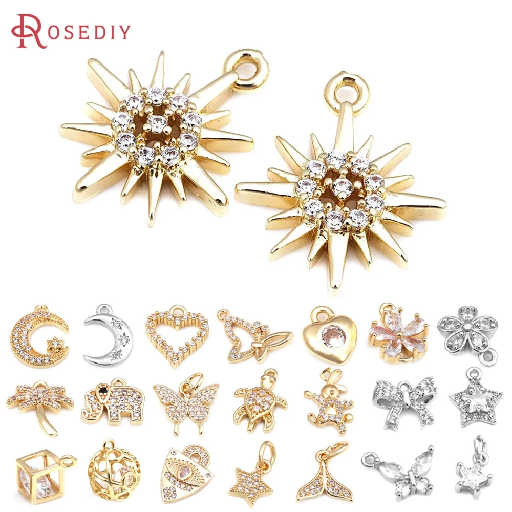 

6PCS 18K Gold Color Brass and Zircon Heart Charms Pendants Jewelry Making Necklace Earrings Diy Accessories