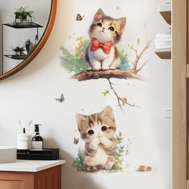 สติ๊กเกอร์ติดผนังลายแมวและผีเส - Pvc Panel Background บทวิจารณ์และราคา