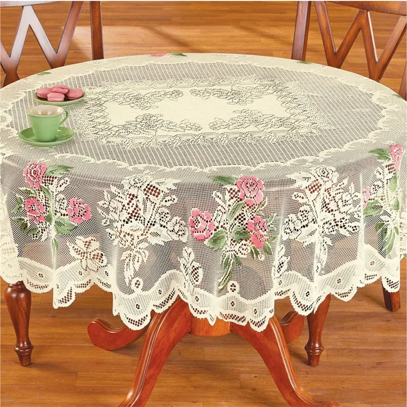 

White flower embroidered reception tablecloth, 2024 new lace round elegant retro tablecloth,